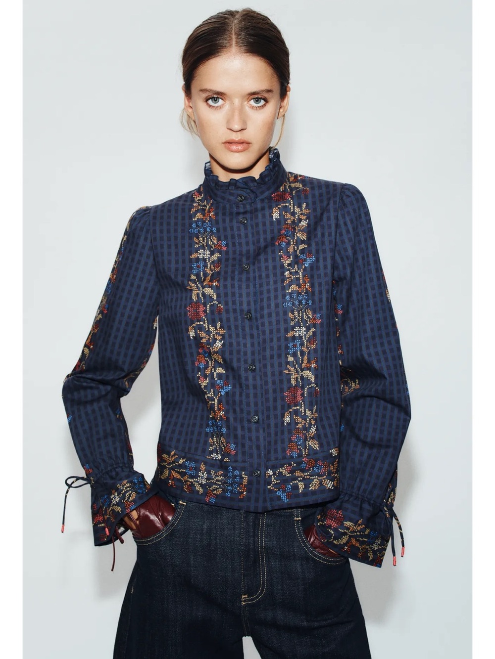 Zara RUFFLE PRINT BLOUSE